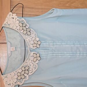 LC Lauren Conrad Light Green Top with Lace and Pearl Details